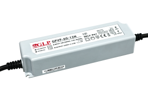 GLP PSU: 12V/5A, CV, PFC, IP67, plastic case, double insulation wires